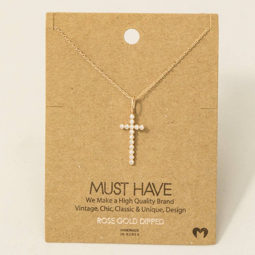 Rhinestone Studded Cross Necklace