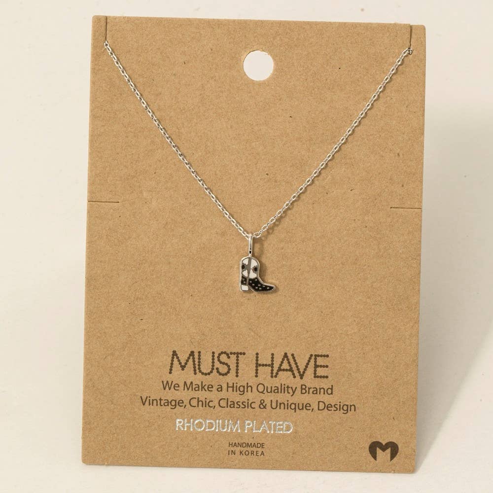 Gold Dipped Epoxy Cowboy Boots Pendant Necklace