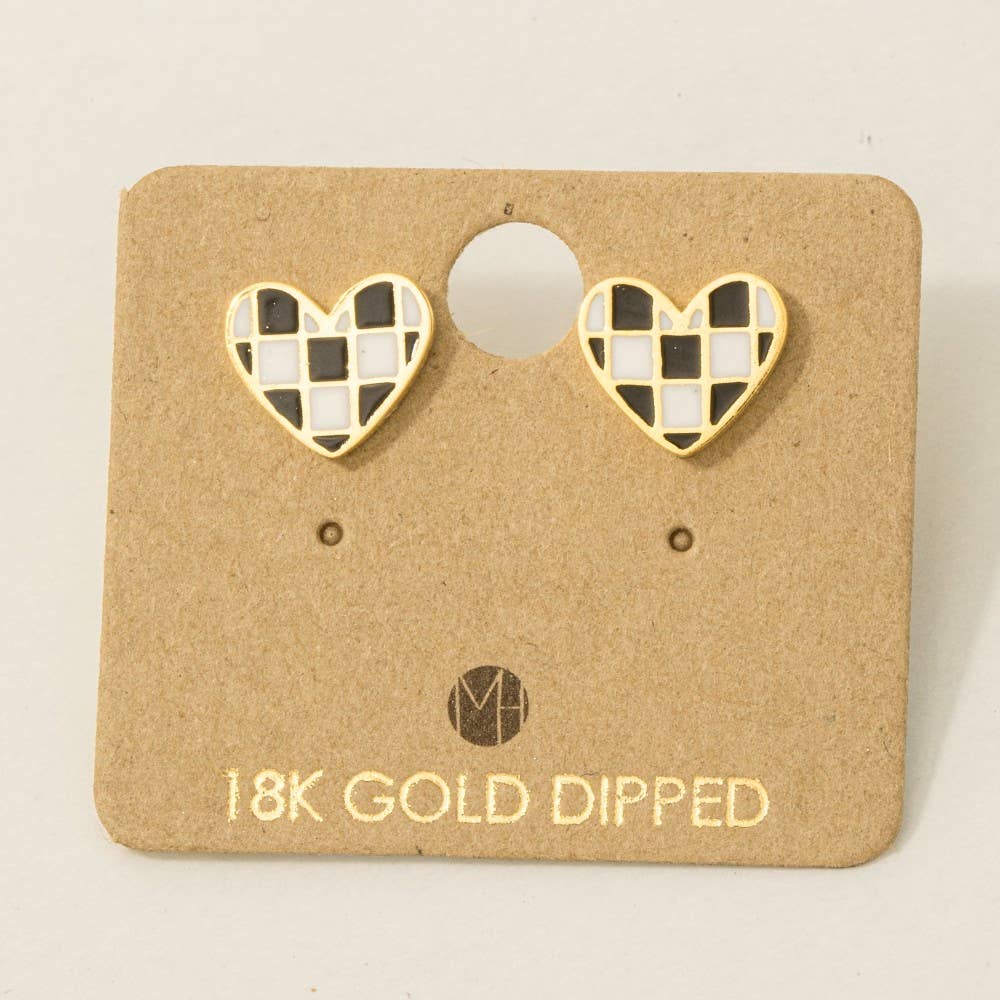 Epoxy Checkered Heart Earrings