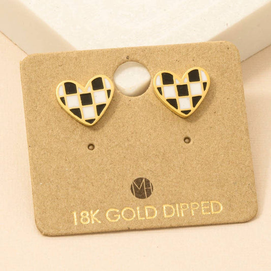 Epoxy Checkered Heart Earrings