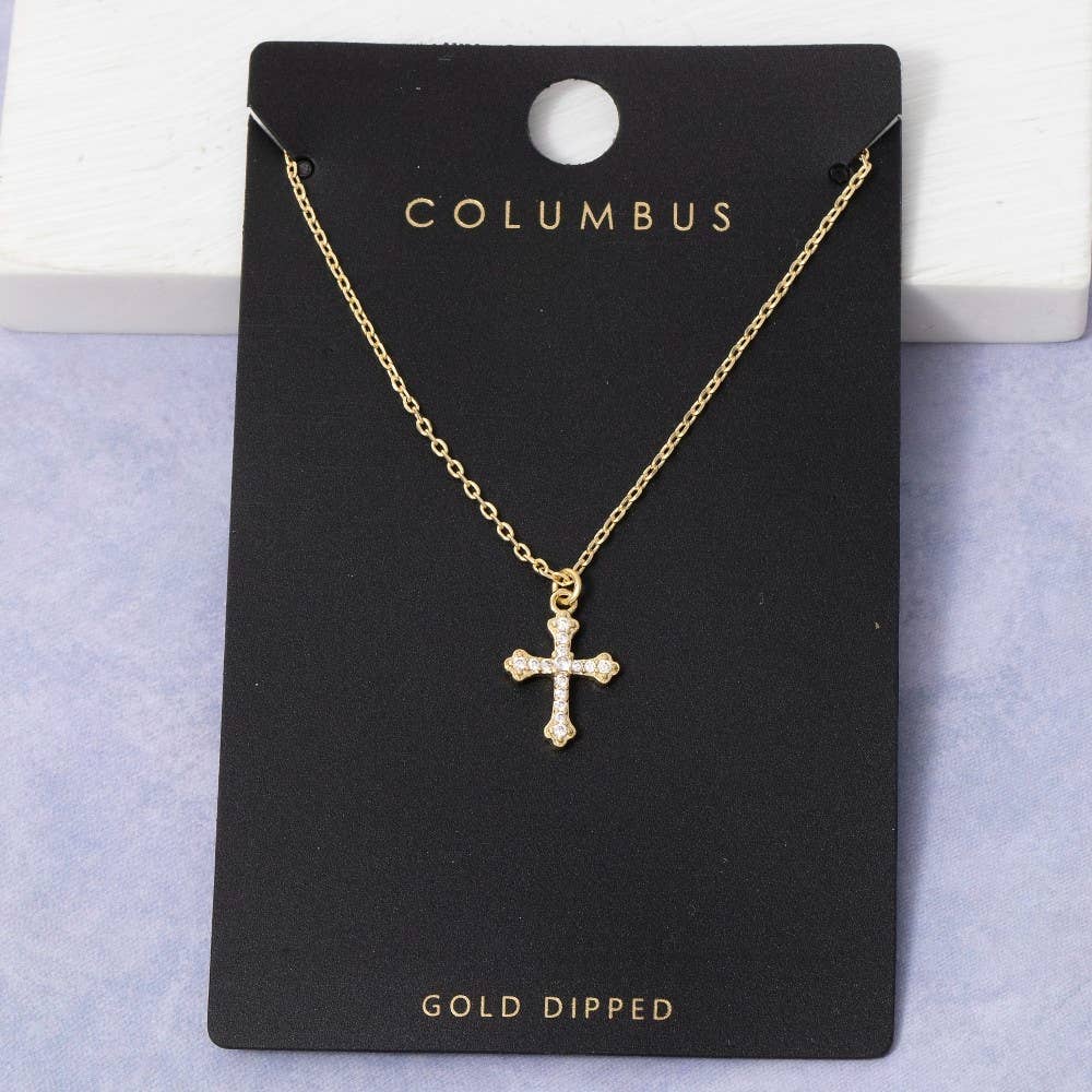 Gold Dipped Pave Cz Cross Pendant Necklace