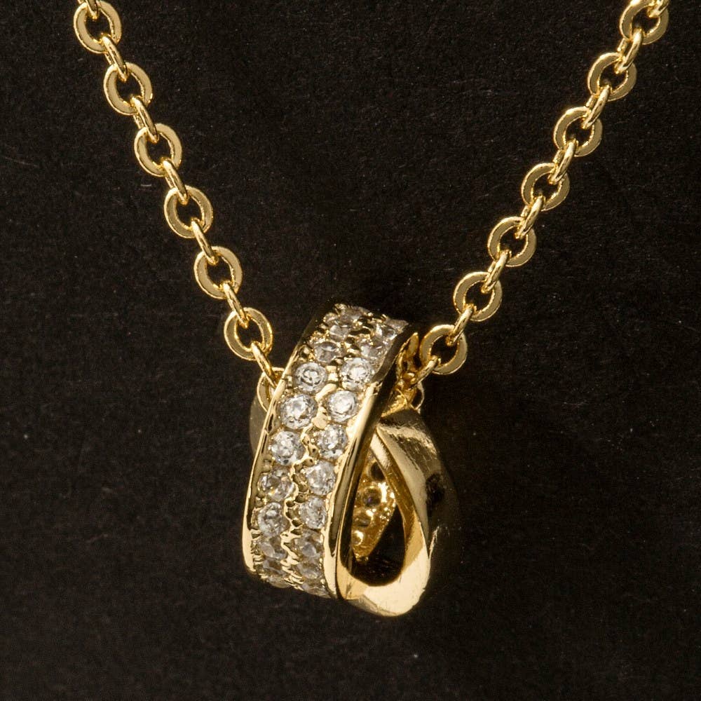 Cz Double Ring Link Pendant Necklace