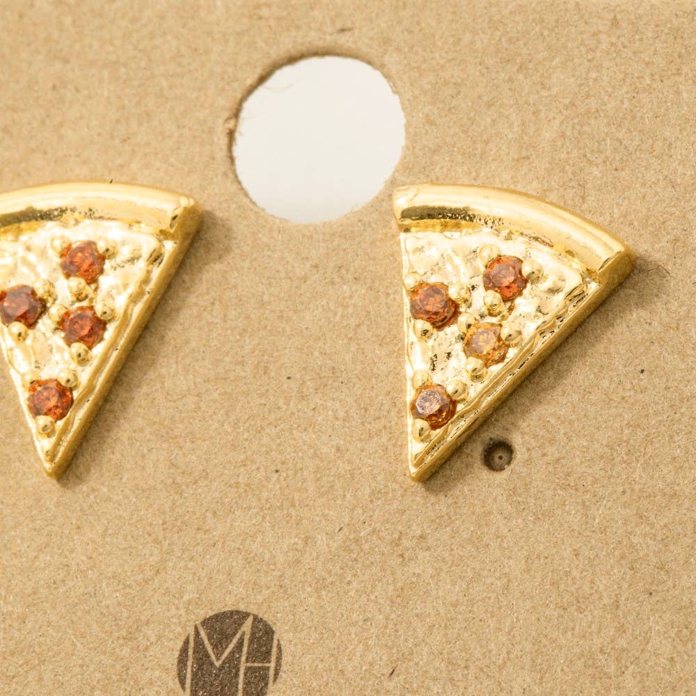 Gold Dipped Cz Pave Pizza Stud Earrings