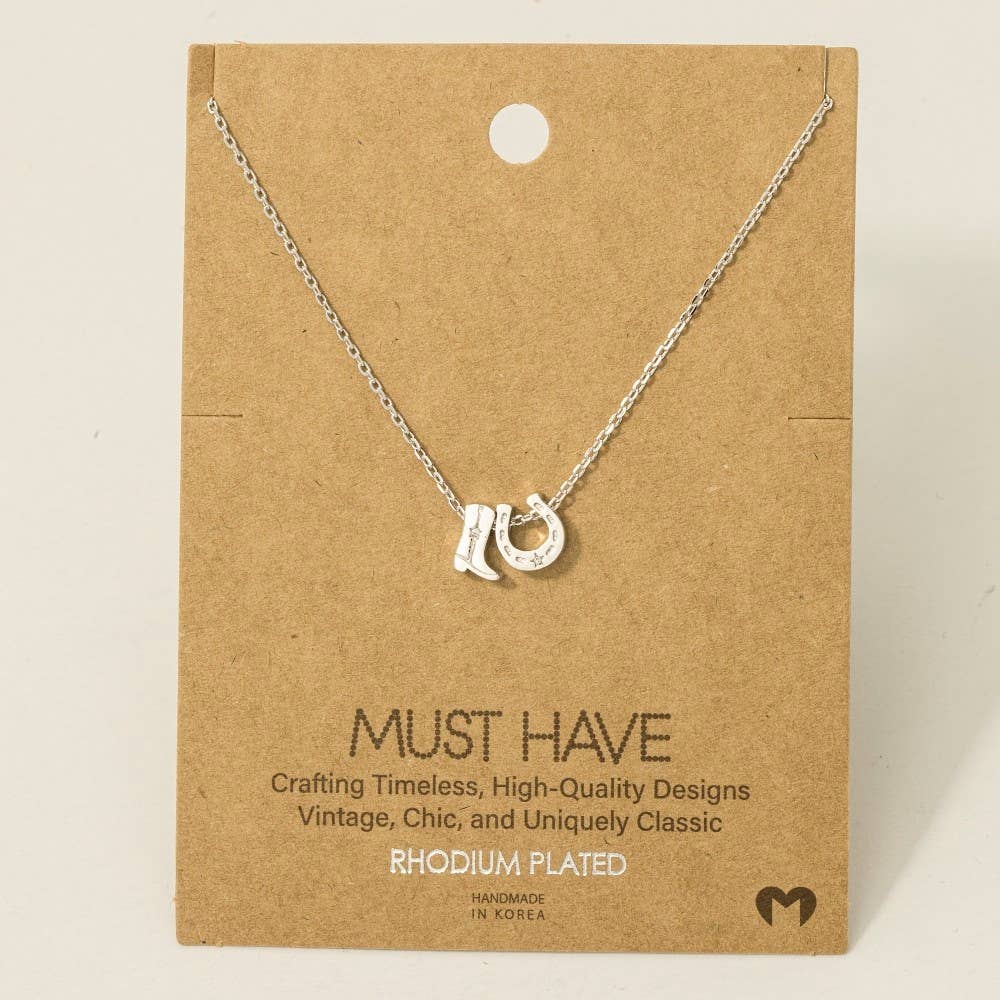 Cowboy Boots Horseshoe Charm Necklace