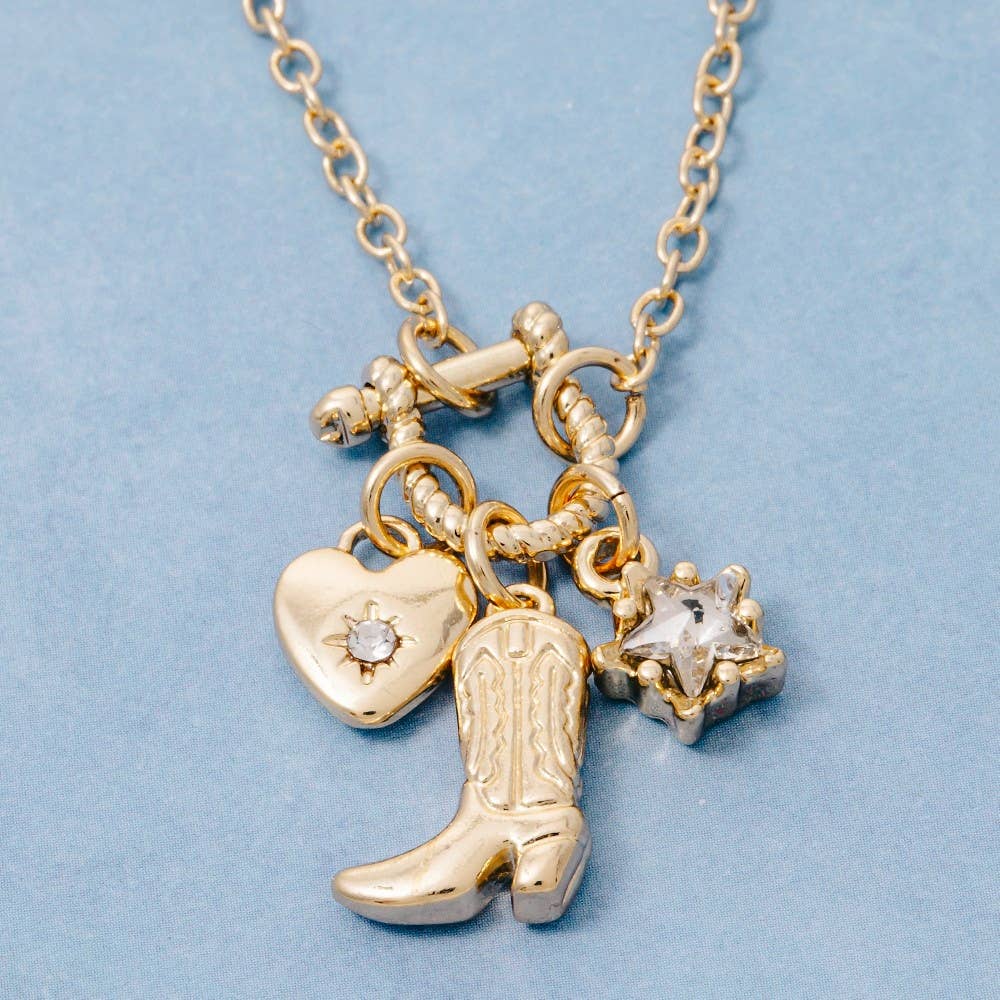 Cowboy Boot And Heart Charms Necklace