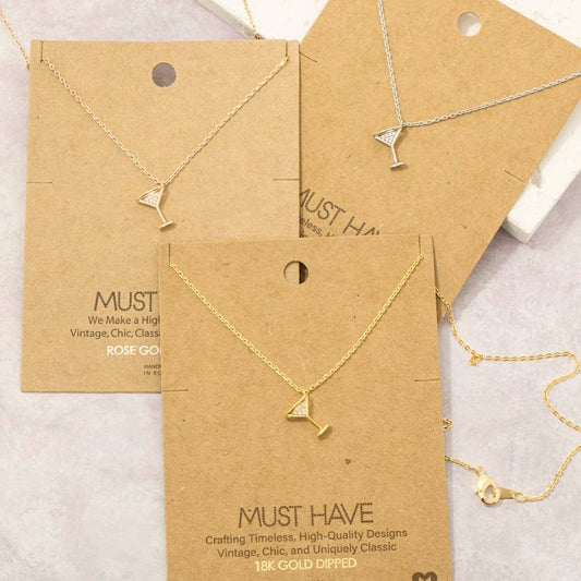 Gold Dipped Cz Martini Pendant Necklace