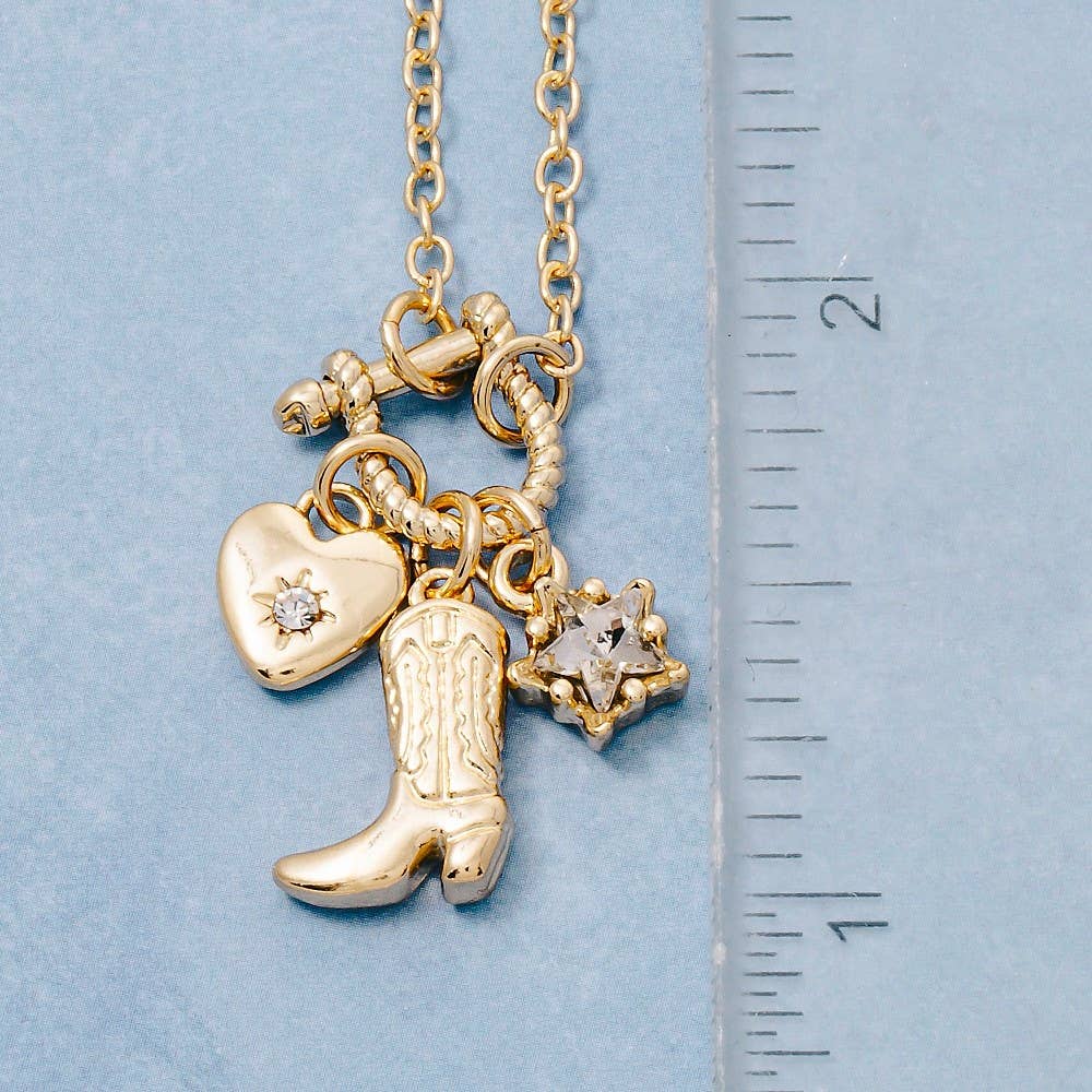 Cowboy Boot And Heart Charms Necklace