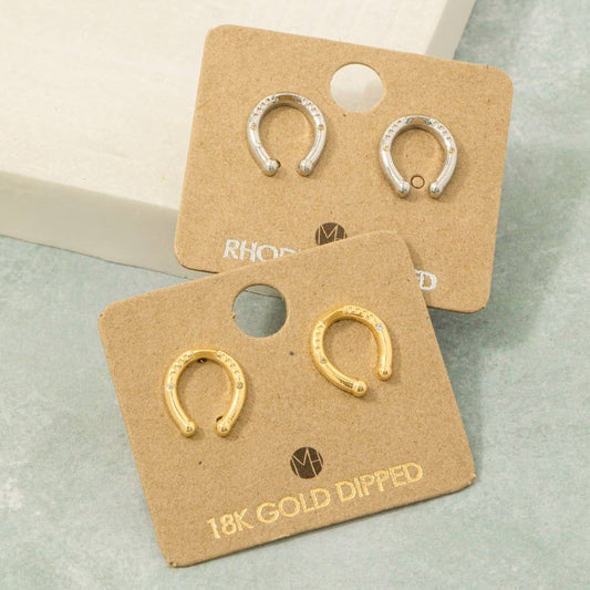 Gold Dipped Western Horse Shoe Stud Earrings