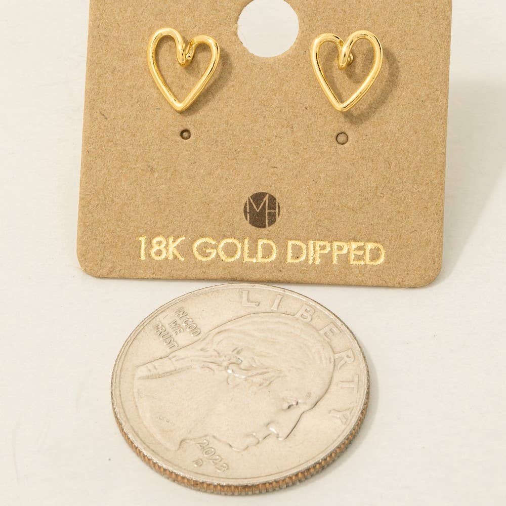 Gold Dipped Wire Heart Stud Earrings