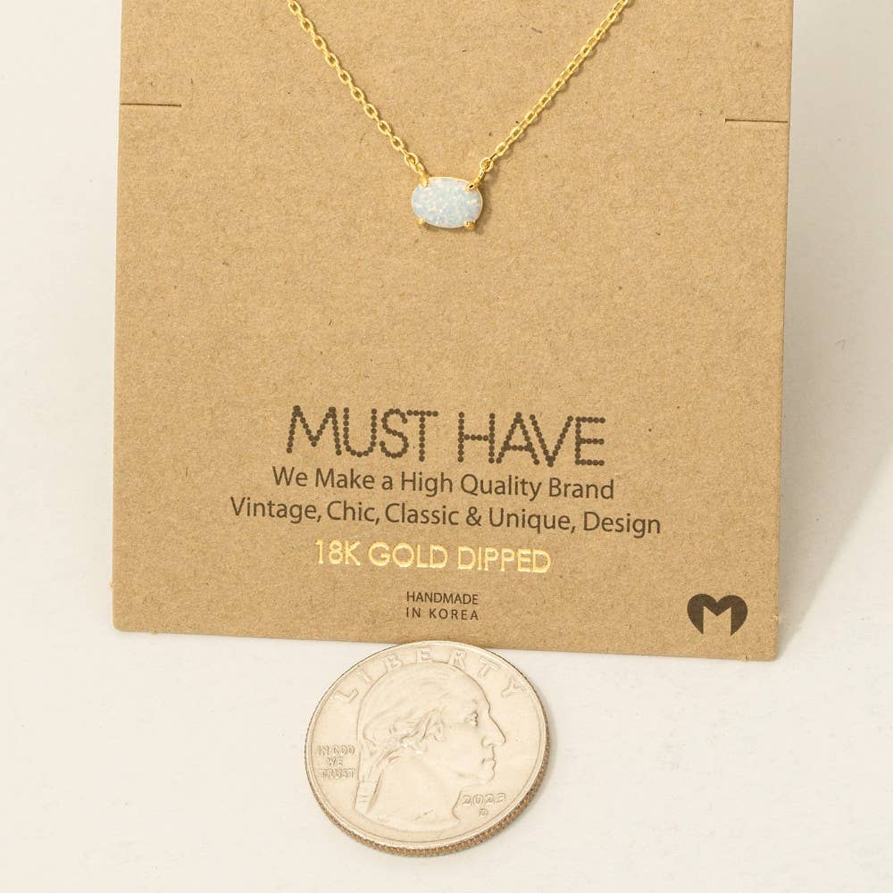 Gold Dipped Oval Opal Pendant Necklace