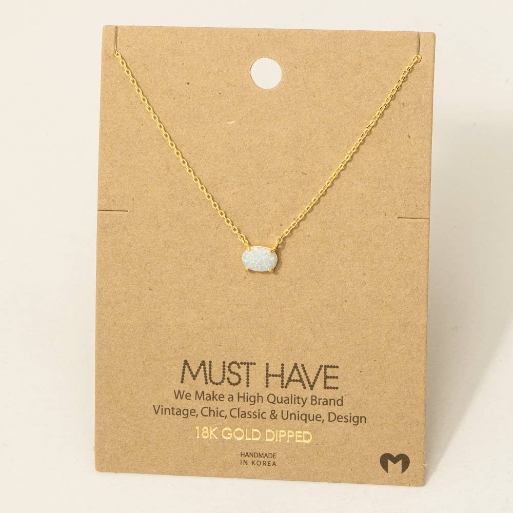 Gold Dipped Oval Opal Pendant Necklace