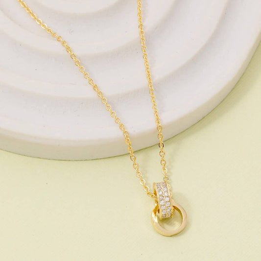 Cz Double Ring Link Pendant Necklace