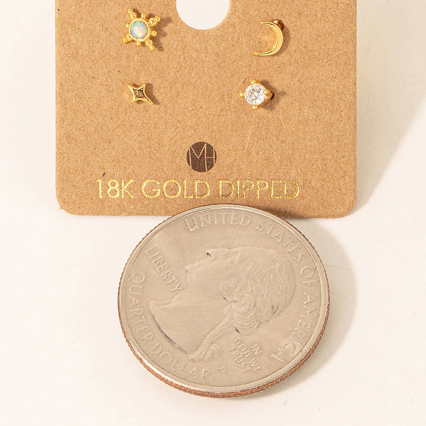 Gold Dipped 4Pc Star Moon Stud Earrings Set