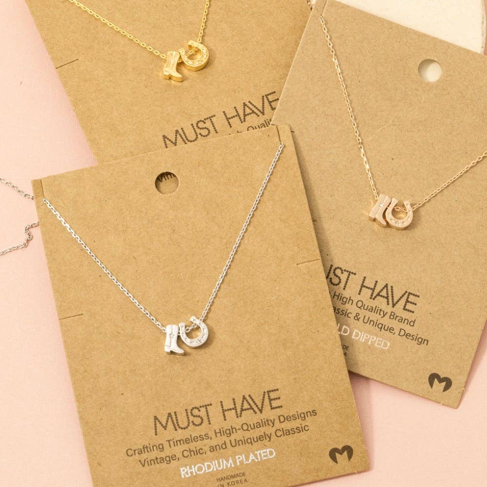 Cowboy Boots Horseshoe Charm Necklace