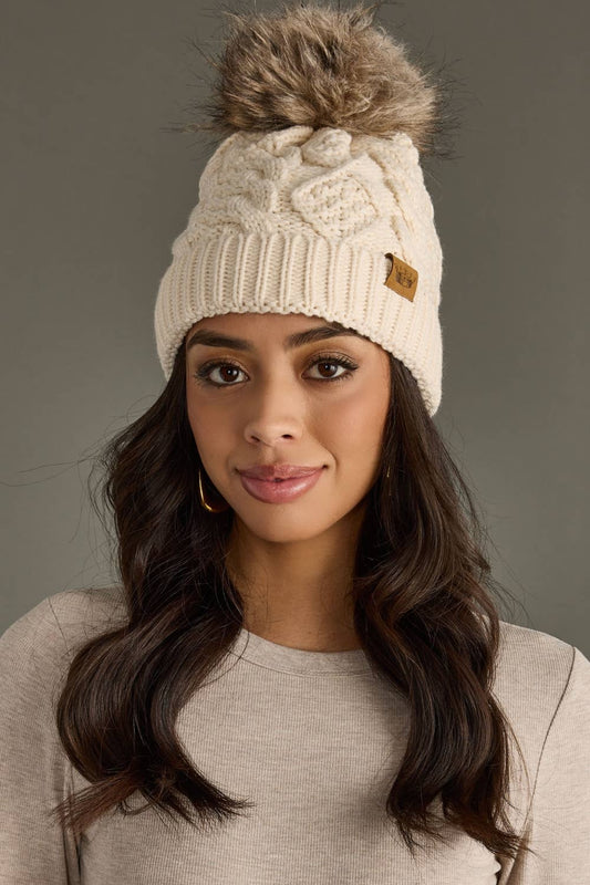 Beige Knit Pom Hat