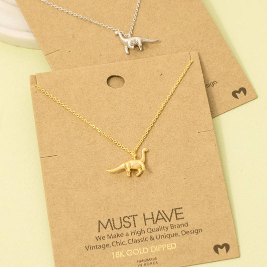 Gold Dipped Brachiosaurus Dinosaur Pendant Necklace