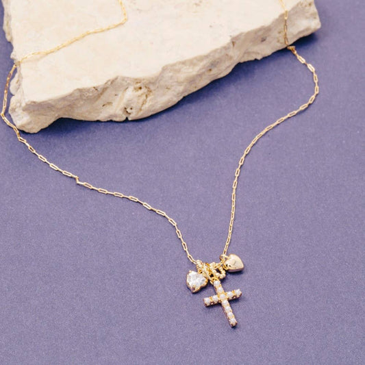 Heart And Cross Charms Chain Necklace
