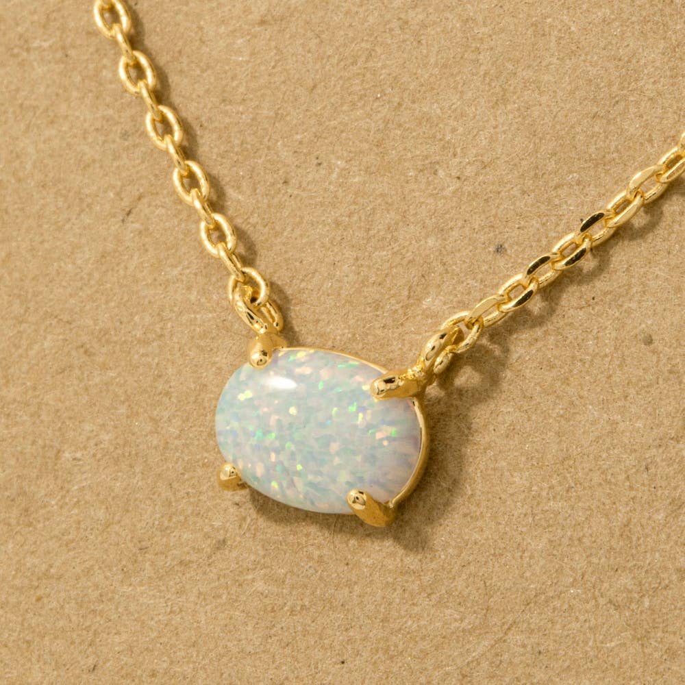 Gold Dipped Oval Opal Pendant Necklace