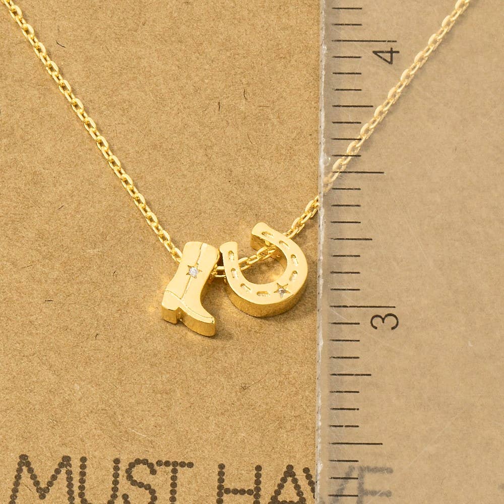 Cowboy Boots Horseshoe Charm Necklace