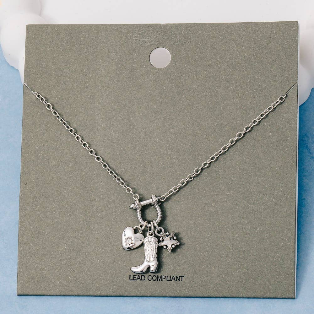 Cowboy Boot And Heart Charms Necklace