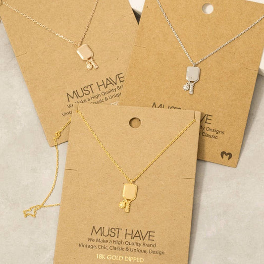Gold Dipped Pickle Ball Pendant Necklace