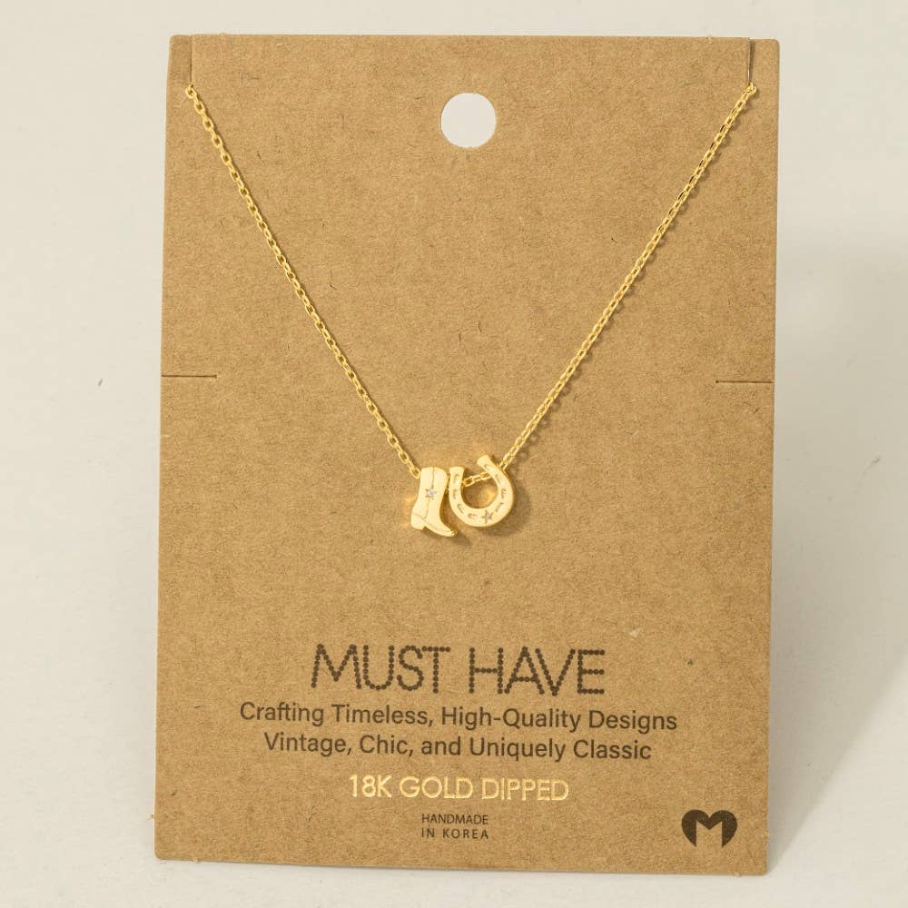 Cowboy Boots Horseshoe Charm Necklace