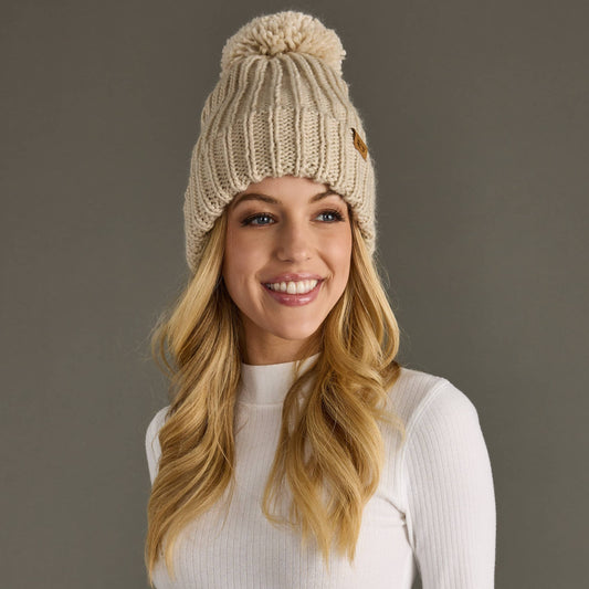 Beige Knit Pom Hat