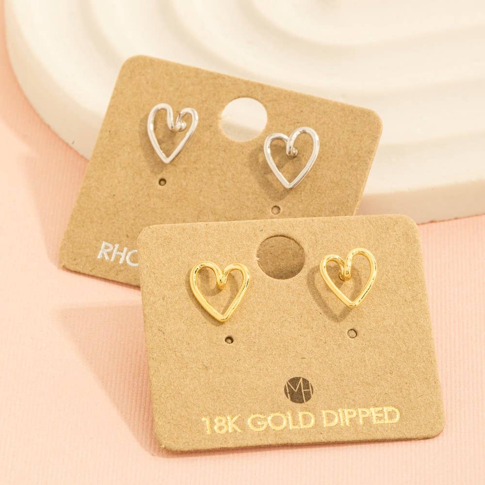 Gold Dipped Wire Heart Stud Earrings