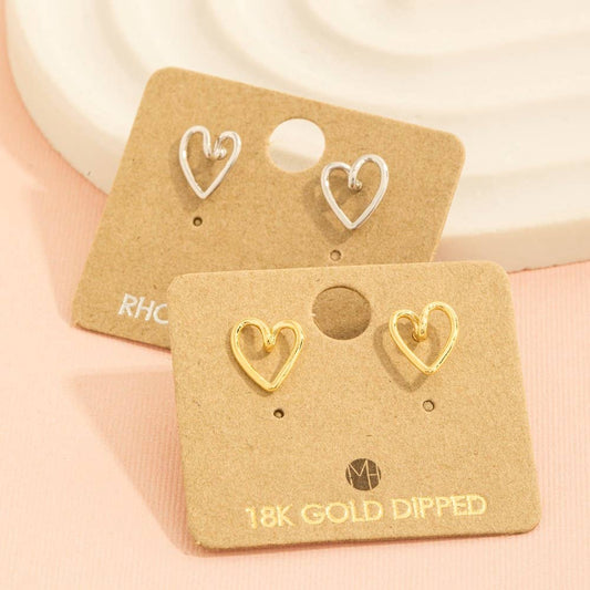 Gold Dipped Wire Heart Stud Earrings