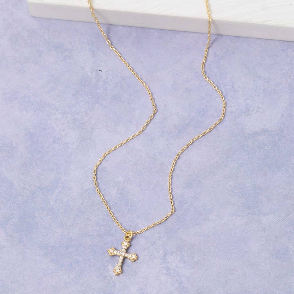 Gold Dipped Pave Cz Cross Pendant Necklace