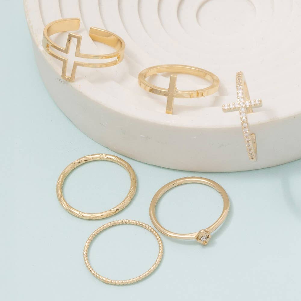 Six Piece Assorted Cross Rings Set