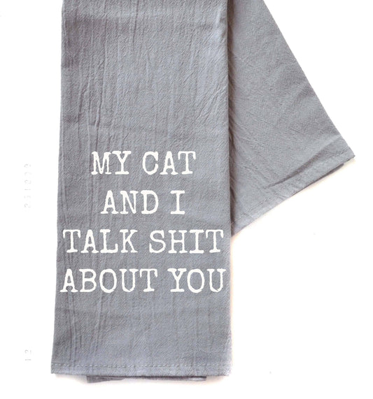 My Cat And I Talk Gray Hand Towel