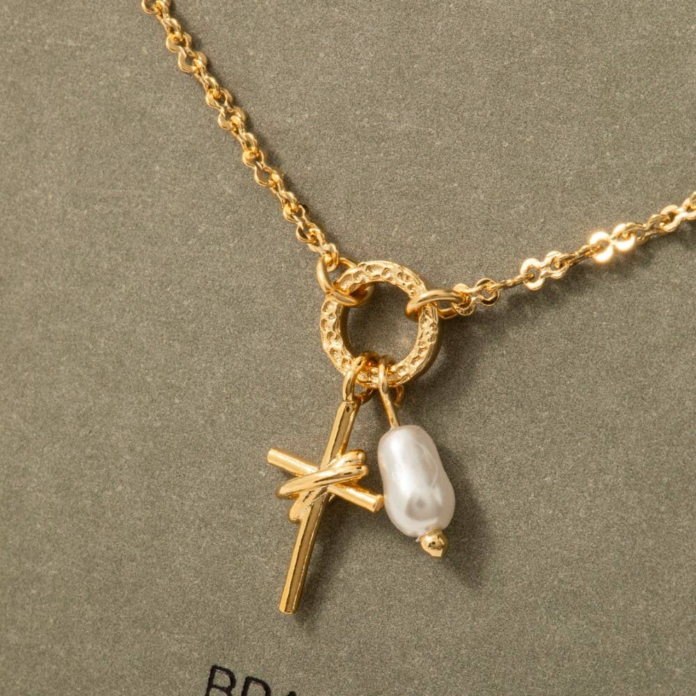 Pearl & Cross Charm Necklace
