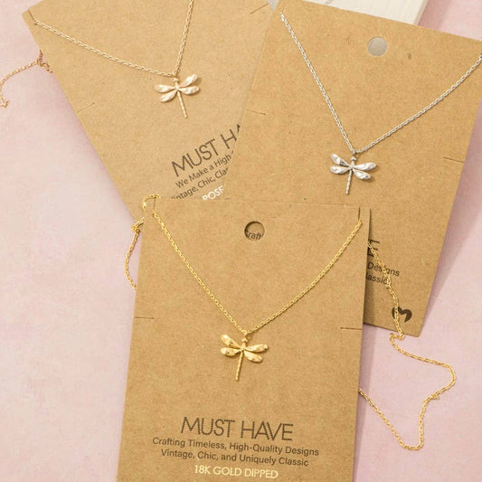 Gold Dipped Dragon Fly Pendant Necklace