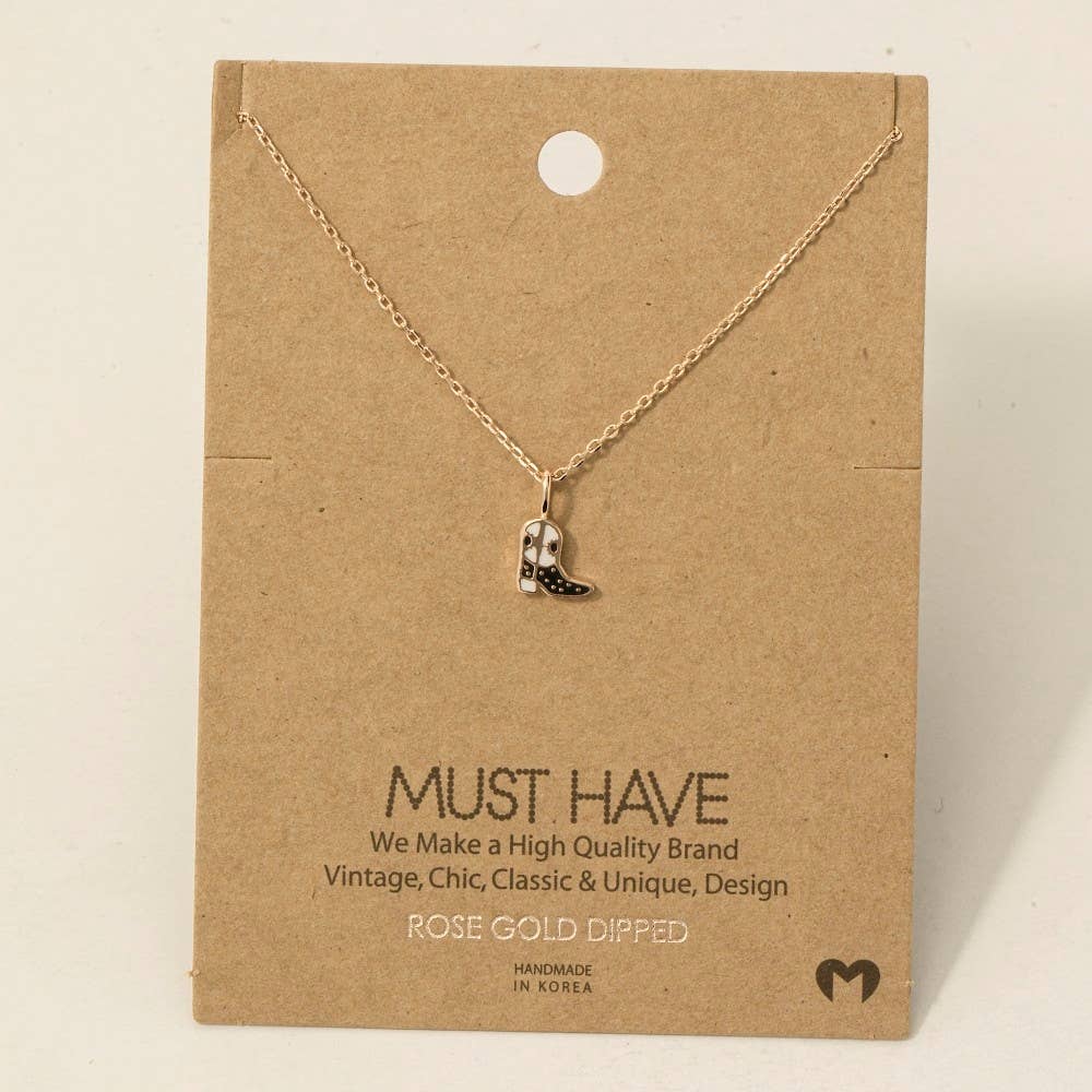 Gold Dipped Epoxy Cowboy Boots Pendant Necklace