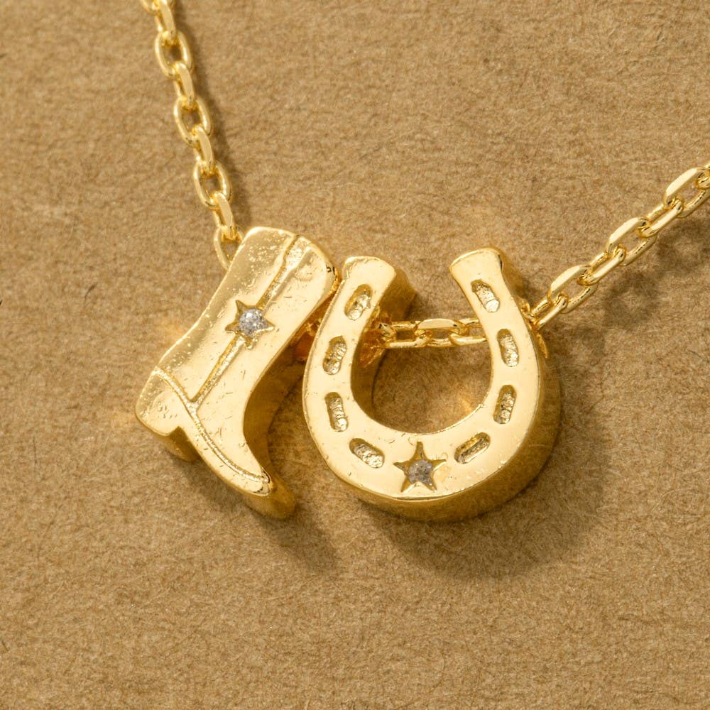 Cowboy Boots Horseshoe Charm Necklace