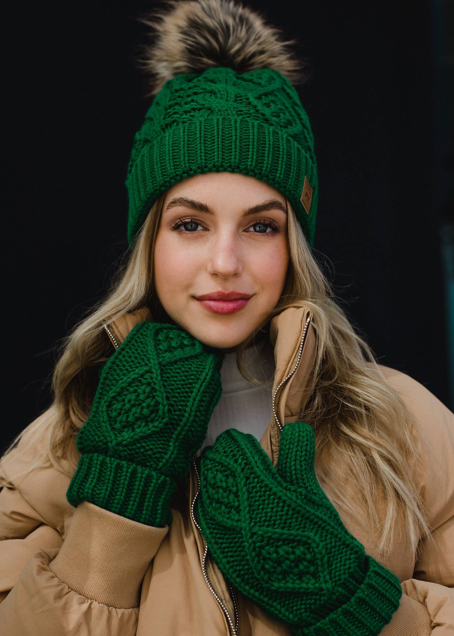 Green Cable Knit Mittens