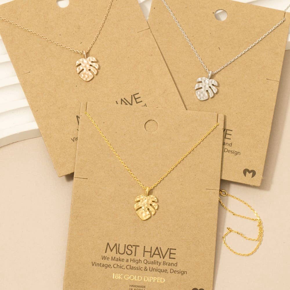 Hammered Monstera Leaf Pendant Necklace