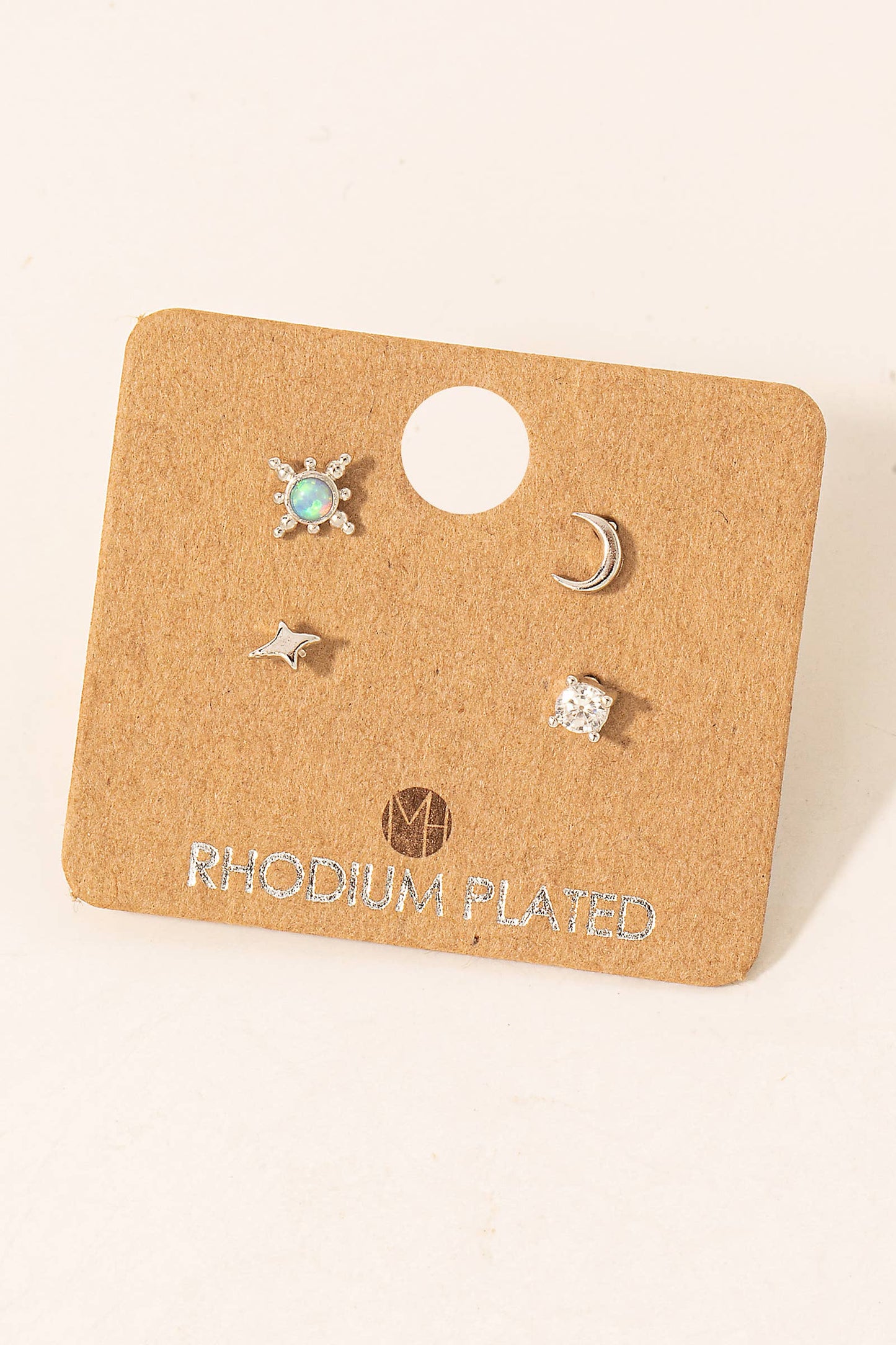 Gold Dipped 4Pc Star Moon Stud Earrings Set