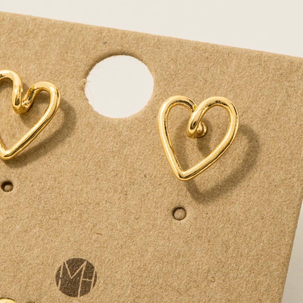 Gold Dipped Wire Heart Stud Earrings