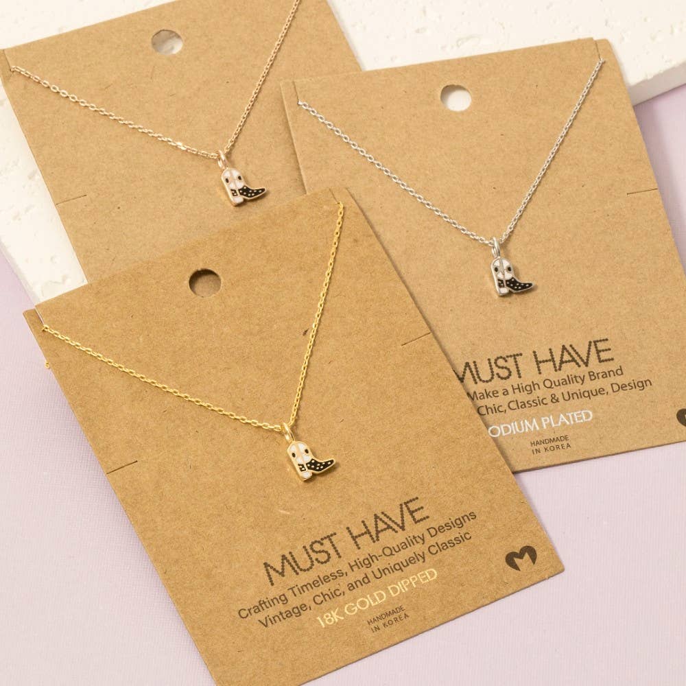 Gold Dipped Epoxy Cowboy Boots Pendant Necklace