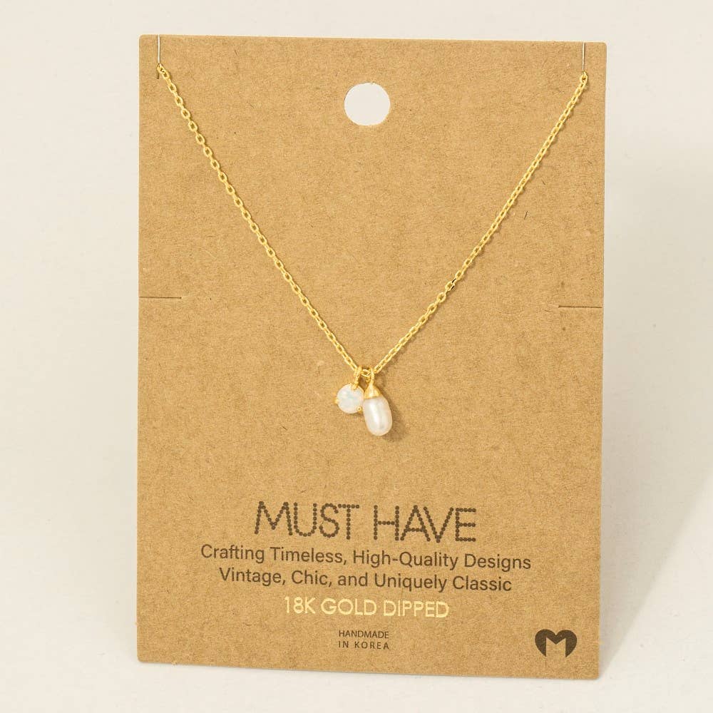 Gold Dipped Opal And Pearl Charms Chain Necklace