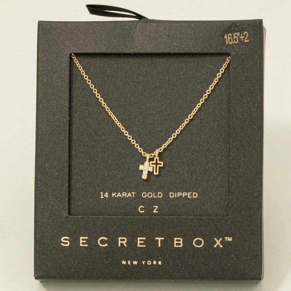Secret Box Cz Cross Necklace